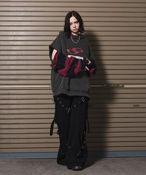 ERAR】ヴィンテージライクスプレー加工ベルトデザインギミックデニム