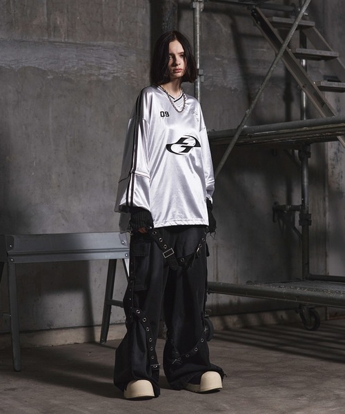 ERAR】ヴィンテージライクスプレー加工ベルトデザインギミックデニム