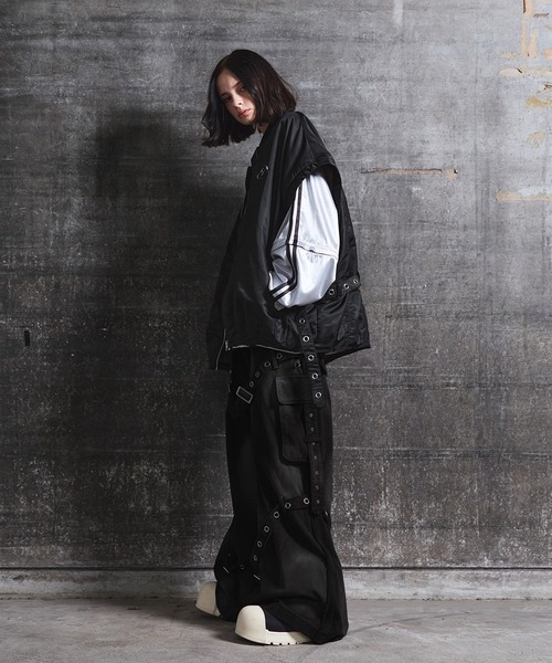 ERAR】ヴィンテージライクスプレー加工ベルトデザインギミックデニム