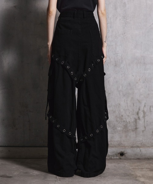 ERAR】ヴィンテージライクスプレー加工ベルトデザインギミックデニム