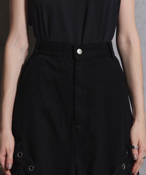 ERAR】ヴィンテージライクスプレー加工ベルトデザインギミックデニム