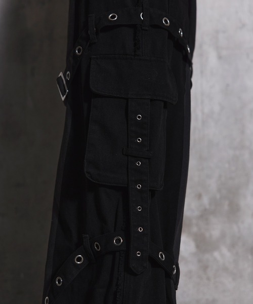 ERAR】ヴィンテージライクスプレー加工ベルトデザインギミックデニム