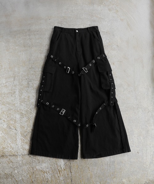 ERAR】ヴィンテージライクスプレー加工ベルトデザインギミックデニム