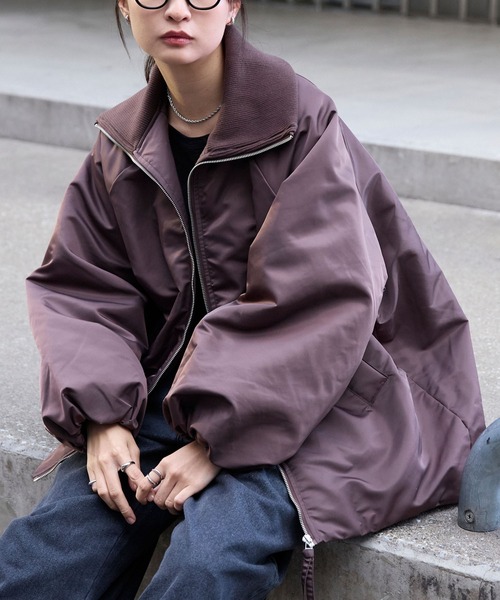 リブタートルオーバーサイズ 中綿ジップブルゾン（ブルゾン）｜MONO