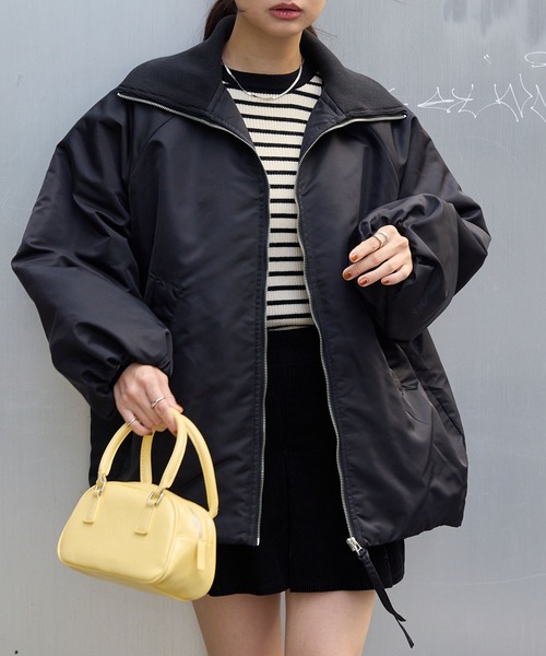 セール】リブタートルオーバーサイズ 中綿ジップブルゾン（ブルゾン