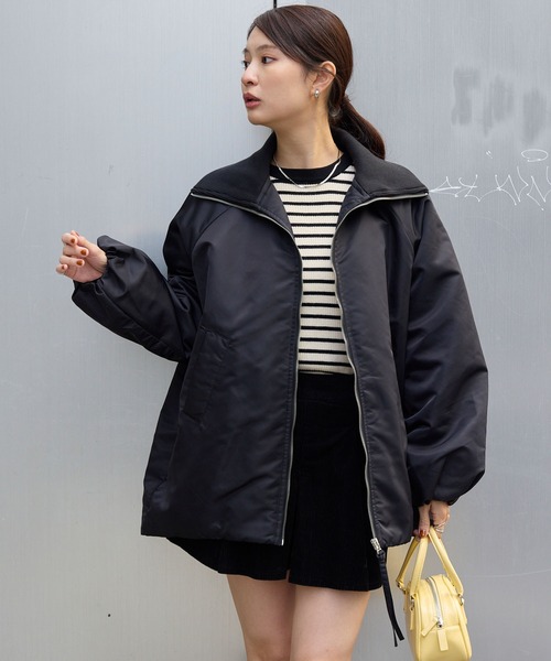 リブタートルオーバーサイズ 中綿ジップブルゾン MONO-MART│MONO-MART