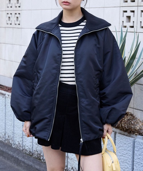 リブタートルオーバーサイズ 中綿ジップブルゾン MONO-MART│MONO-MART