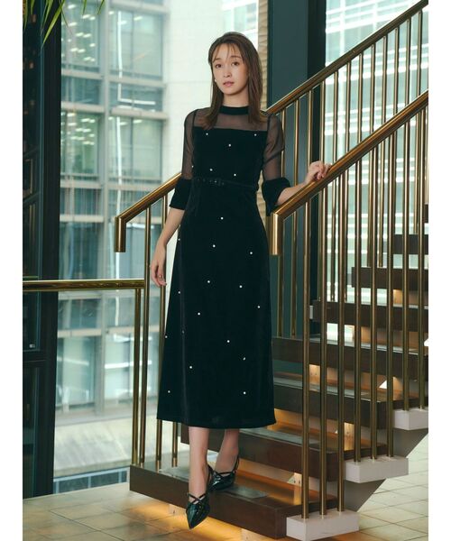 ダズリン　藤井サチコラボ　パールビジューベロアナロードレス 藤井サチコラボ】パールビジューベロアナロードレス（ドレス