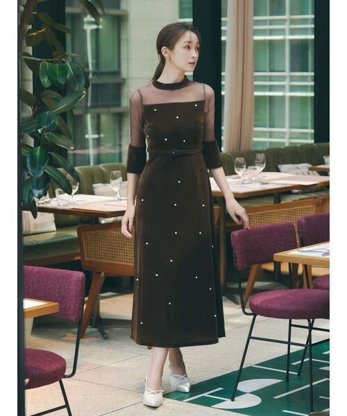 ダズリン　藤井サチコラボ　パールビジューベロアナロードレス 藤井サチコラボ】パールビジューベロアナロードレス（ドレス