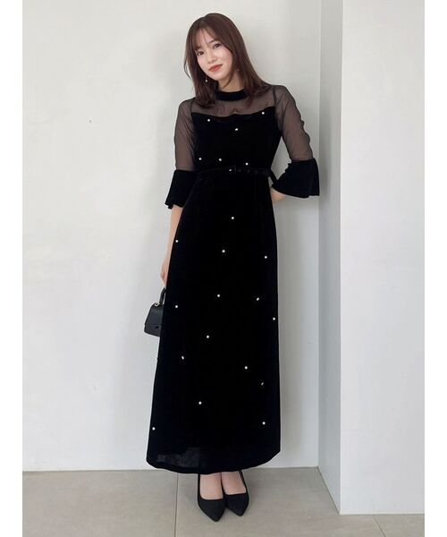 ダズリン　藤井サチコラボ　パールビジューベロアナロードレス 藤井サチコラボ】パールビジューベロアナロードレス（ドレス