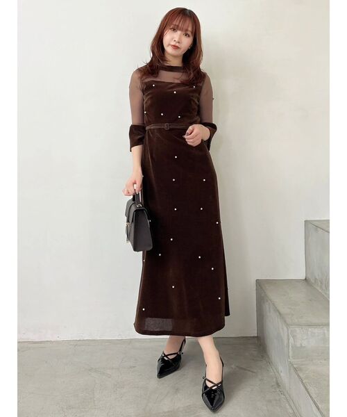 ダズリン　藤井サチコラボ　パールビジューベロアナロードレス 藤井サチコラボ】パールビジューベロアナロードレス（ドレス