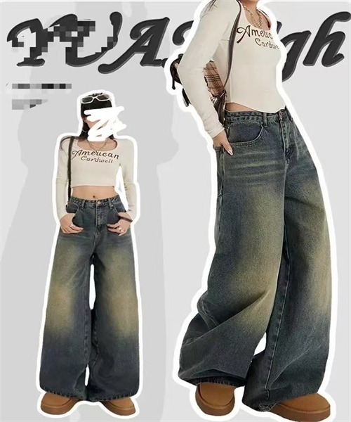 Dream garden(ドリームガーデン)の「ヴィンテージライクオーバーダイワイドデニムパンツ(デニムパンツ・レディース・ブルー・XS/M/XL/2XL/3XL/4XL/L/S)」の7枚目の写真