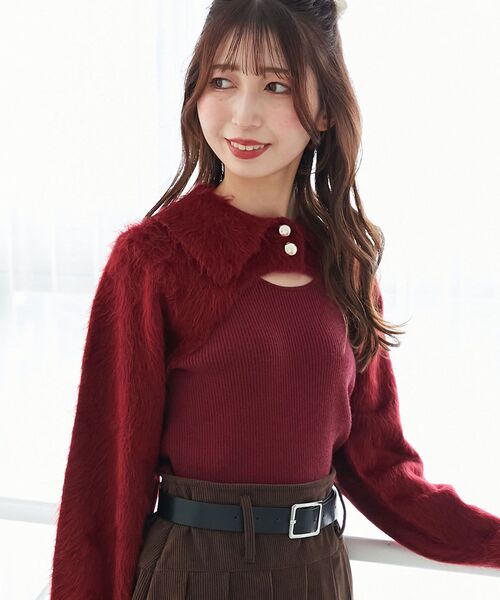 セール】襟付きデコルテオープンニット（ニット/セーター）｜MAJESTIC