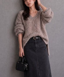 ＜ふわふわ＞ミックスシャギー Vネックニット