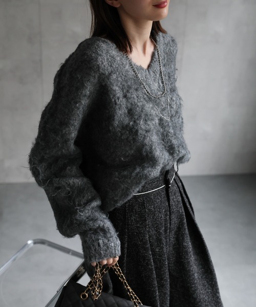 セール】＜ふわふわ＞ミックスシャギー Vネックニット（ニット