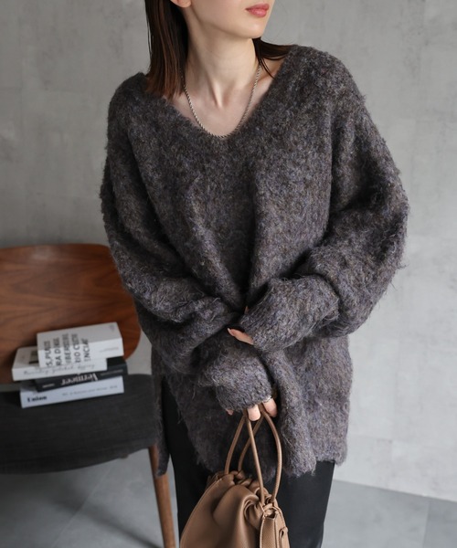 セール】＜ふわふわ＞ミックスシャギー Vネックニット（ニット