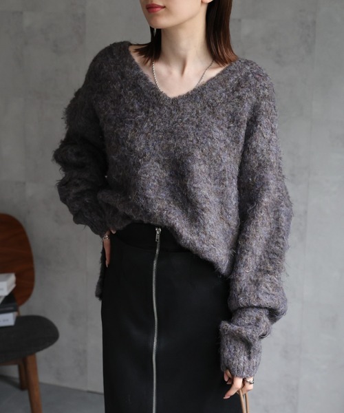 sakishimatokyo(サキシマトーキョー)の「<ふわふわ>ミックスシャギー Vネックニット(ニット/セーター・レディース・チャコールグレー/ピンク/ブラウン系/ベージュ・FREE)」の21枚目の写真