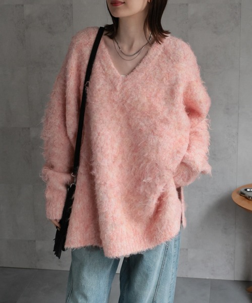 セール】＜ふわふわ＞ミックスシャギー Vネックニット（ニット