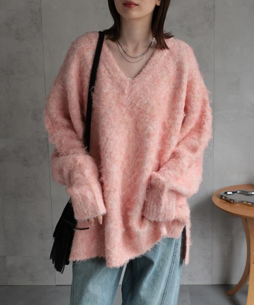 sakishimatokyo(サキシマトーキョー)の「<ふわふわ>ミックスシャギー Vネックニット(ニット/セーター・レディース・チャコールグレー/ピンク/ブラウン系/ベージュ・FREE)」の18枚目の写真