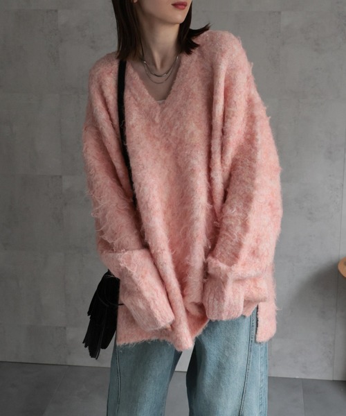 sakishimatokyo(サキシマトーキョー)の「<ふわふわ>ミックスシャギー Vネックニット(ニット/セーター・レディース・チャコールグレー/ピンク/ブラウン系/ベージュ・FREE)」の17枚目の写真