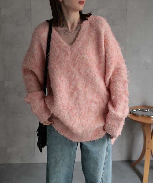 sakishimatokyo(サキシマトーキョー)の「<ふわふわ>ミックスシャギー Vネックニット(ニット/セーター・レディース・チャコールグレー/ピンク/ブラウン系/ベージュ・FREE)」の15枚目の写真