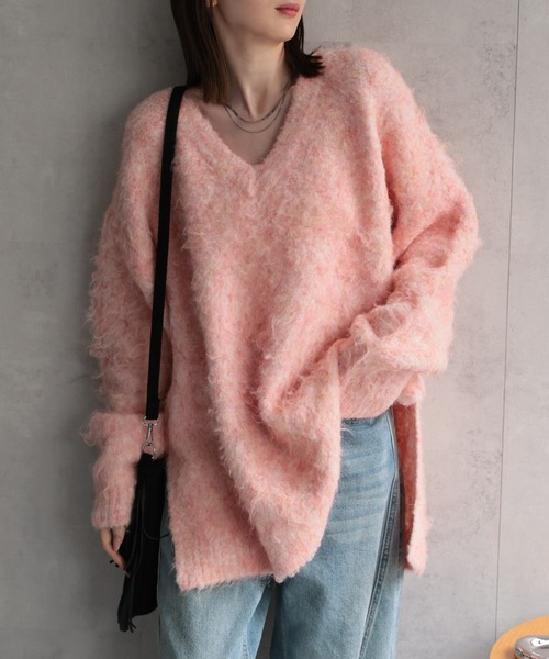 sakishimatokyo(サキシマトーキョー)の「<ふわふわ>ミックスシャギー Vネックニット(ニット/セーター・レディース・チャコールグレー/ピンク/ブラウン系/ベージュ・FREE)」の14枚目の写真