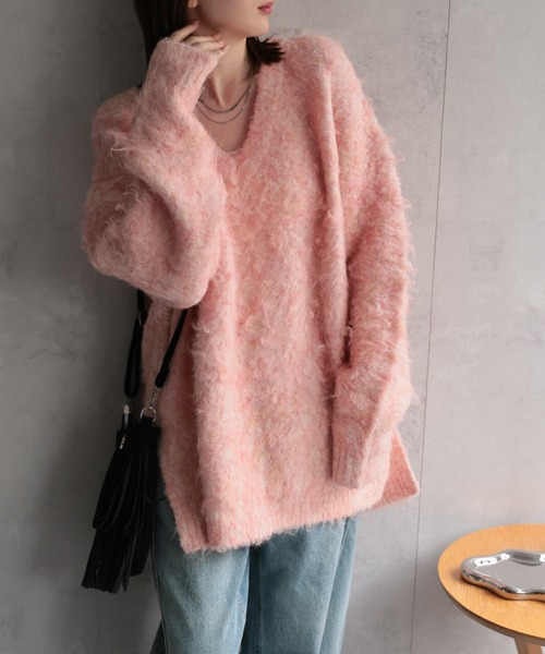 sakishimatokyo(サキシマトーキョー)の「<ふわふわ>ミックスシャギー Vネックニット(ニット/セーター・レディース・チャコールグレー/ピンク/ブラウン系/ベージュ・FREE)」の13枚目の写真