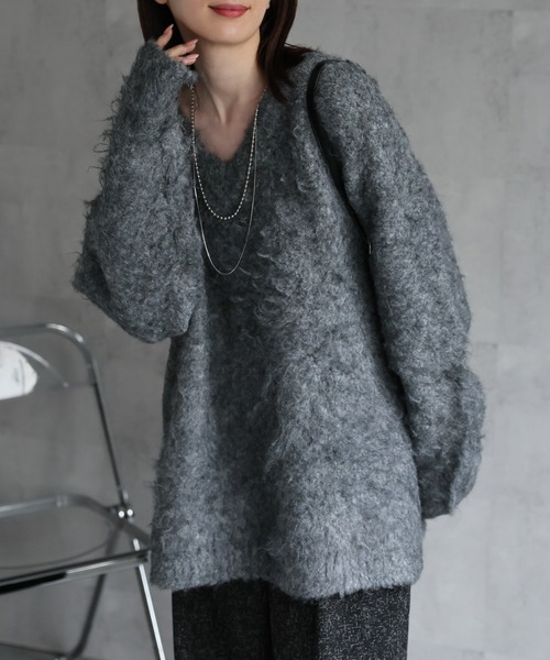 セール】＜ふわふわ＞ミックスシャギー Vネックニット（ニット