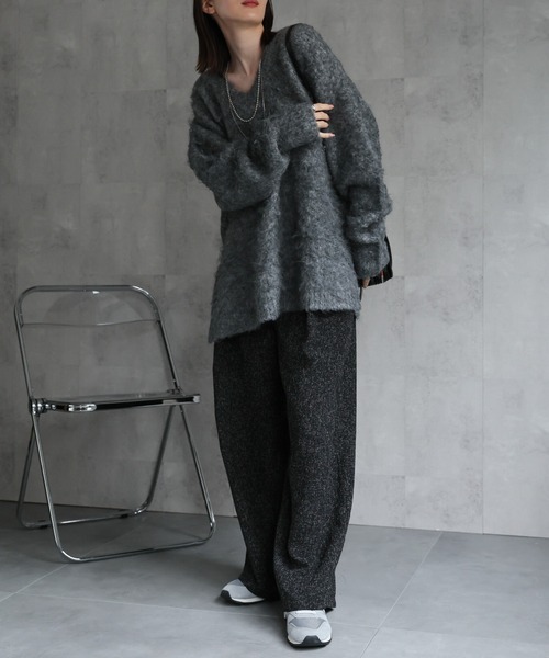 セール】＜ふわふわ＞ミックスシャギー Vネックニット（ニット