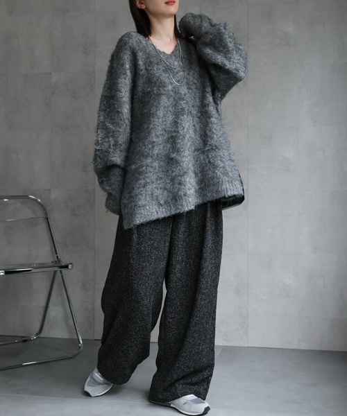 セール】＜ふわふわ＞ミックスシャギー Vネックニット（ニット