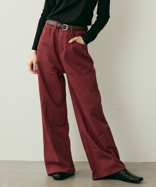 Clum(クルム)の「ハイウエストコットンワイドパンツ(その他パンツ・レディース・キャメル/ボルドー・MEDIUM/SMALL)」の4枚目の写真