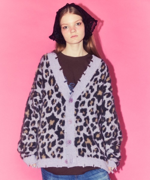 Candy Stripper（キャンディストリッパー）の「FLUFFY STAR LEOPARD KNIT カーディガン（カーディガン/ボレロ・レディース・アイボリー/ラベンダー/ヘザーグレー・FREE）」の3枚目の写真
