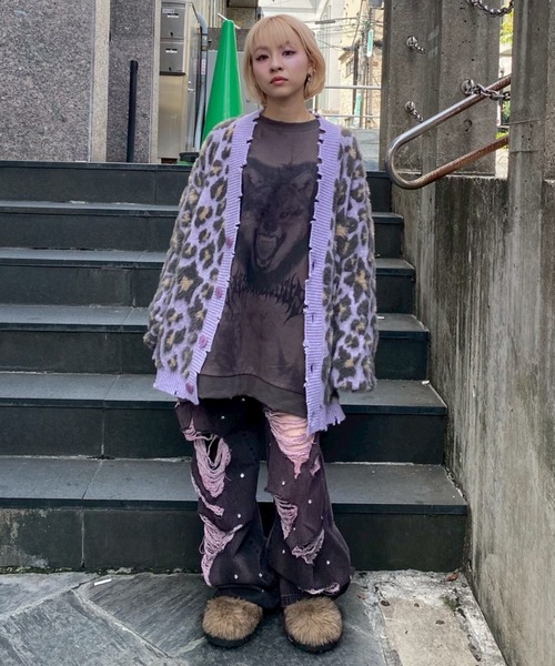 Candy Stripper（キャンディストリッパー）の「FLUFFY STAR LEOPARD KNIT カーディガン（カーディガン/ボレロ・レディース・アイボリー/ラベンダー/ヘザーグレー・FREE）」の14枚目の写真