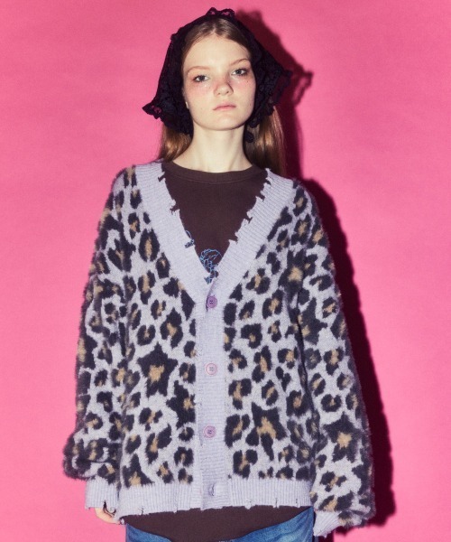 Candy Stripper（キャンディストリッパー）の「FLUFFY STAR LEOPARD KNIT カーディガン（カーディガン/ボレロ・レディース・アイボリー/ラベンダー/ヘザーグレー・FREE）」の4枚目の写真