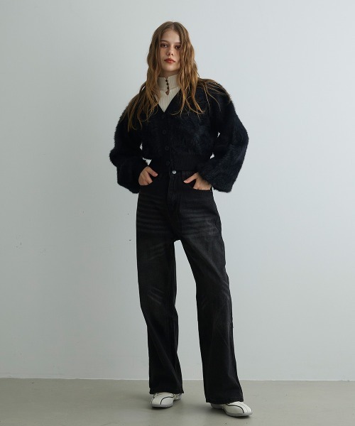 Mirette（ミレット）の「フェイクファーカーディガンジャケット / Faux Fur Cardigan Jacket（カーディガン/ボレロ・レディース・ブラック/グレー・FREE）」の9枚目の写真