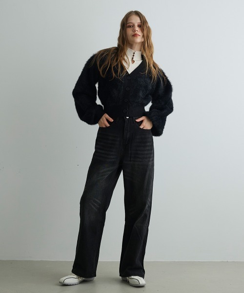 Mirette（ミレット）の「フェイクファーカーディガンジャケット / Faux Fur Cardigan Jacket（カーディガン/ボレロ・レディース・ブラック/グレー・FREE）」の10枚目の写真