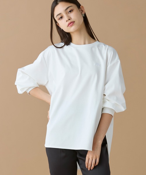 LACOSTE（ラコステ）の「【オンライン限定】LACOSTE バルーンスリーブ サイドスリット オーバーサイズTシャツ（Tシャツ/カットソー・レディース・ホワイト/グレイッシュベージュ/ブラック・FREE）」の17枚目の写真