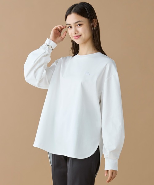 LACOSTE（ラコステ）の「【オンライン限定】LACOSTE バルーンスリーブ サイドスリット オーバーサイズTシャツ（Tシャツ/カットソー・レディース・ホワイト/グレイッシュベージュ/ブラック・FREE）」の18枚目の写真