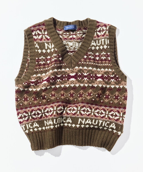 FREAK'S STORE(フリークスストア)の「NAUTICA/ノーティカ ヴィンテージライク フェアアイルニットベスト(ベスト・レディース・ワインレッド/オリーブ・フリ-)」の1枚目の写真