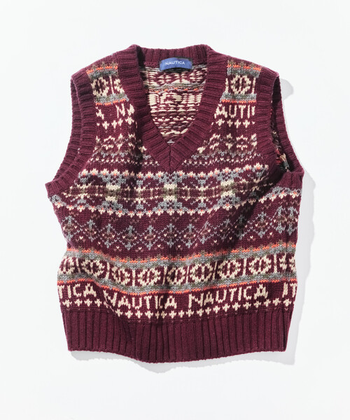 FREAK'S STORE(フリークスストア)の「NAUTICA/ノーティカ ヴィンテージライク フェアアイルニットベスト(ベスト・レディース・ワインレッド/オリーブ・フリ-)」の2枚目の写真