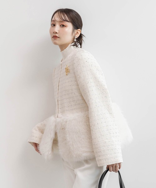 RANDA フェイクファーショートジャケット ベージュ 1サイズ 2WAY フェイクファーショートジャケットRANDA公式サイト