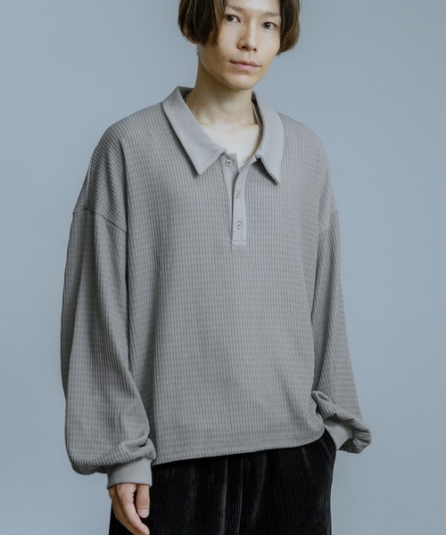 improves（インプローブス）の「ワッフル編み 長袖ポロシャツ（ポロシャツ・メンズ・ブラウン/ネイビー/グレー/ブラック・LARGE/MEDIUM/SMALL）」の3枚目の写真
