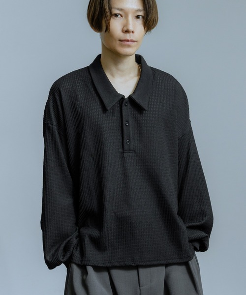improves（インプローブス）の「ワッフル編み 長袖ポロシャツ（ポロシャツ・メンズ・ブラウン/ネイビー/グレー/ブラック・LARGE/MEDIUM/SMALL）」の2枚目の写真