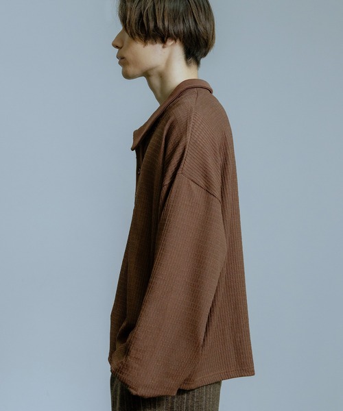 Crownor（クラウノアー）の「ワッフル編み 長袖ポロシャツ（ポロシャツ・メンズ・ブラウン/ネイビー/グレー/ブラック・LARGE/MEDIUM/SMALL）」の14枚目の写真
