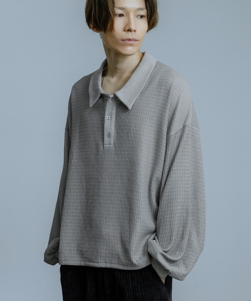 Crownor（クラウノアー）の「ワッフル編み 長袖ポロシャツ（ポロシャツ・メンズ・ブラウン/ネイビー/グレー/ブラック・LARGE/MEDIUM/SMALL）」の9枚目の写真