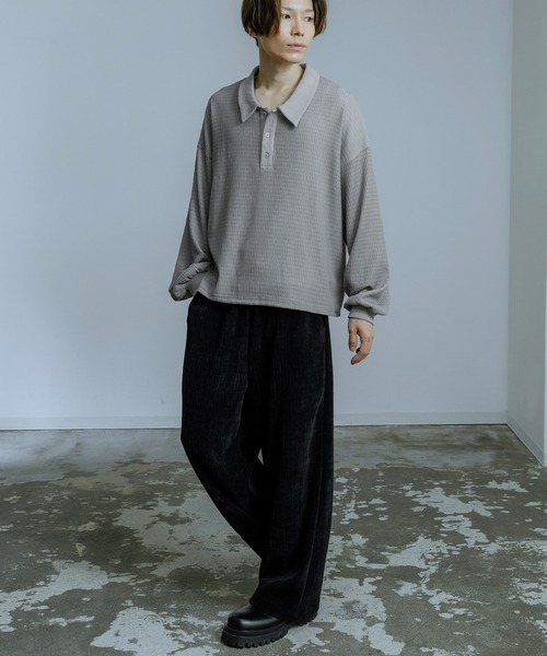 Crownor（クラウノアー）の「ワッフル編み 長袖ポロシャツ（ポロシャツ・メンズ・ブラウン/ネイビー/グレー/ブラック・LARGE/MEDIUM/SMALL）」の12枚目の写真