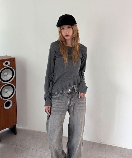 4INT.（フォイント）の「ヴィンテージ グレイ ウォッシング ストレート セミ ワイドデニム パンツ（デニムパンツ・レディース・グレー・S/M/L）」の12枚目の写真