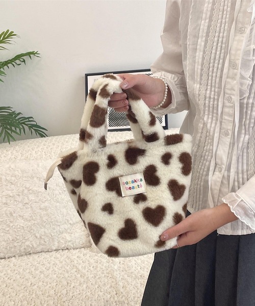 セール】Mignonjour/ハート ヒョウ柄もこもこミニトートバッグ M2847