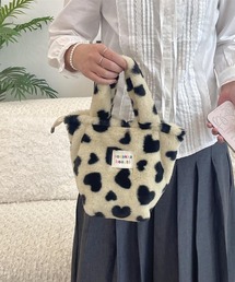 Mignonjour/ハート ヒョウ柄もこもこミニトートバッグ M2847