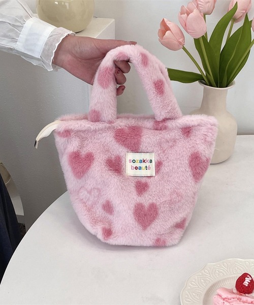 Mignonjour(ミニョンジュール)の「Mignonjour/ハート ヒョウ柄もこもこミニトートバッグ M2847(トートバッグ・レディース・その他1/その他2/その他3/その他5/その他4・FREE)」の4枚目の写真